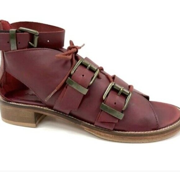 Oobash Shoes - OOBASH Sunchaser Women Shoe Wine Block Heel‎ Sandal Lace Up Back Zipper Leather